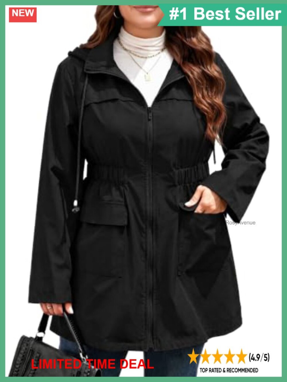 Womens Plus Size Long Anorak Jacket Zip Up Hooded Windbreaker Utility